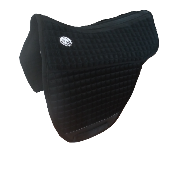 Trykfordelende underlag til brockamp ridepad eller bomløse sadler i sort. Sadelformet med lommer til indlæg.